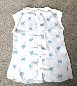 Suiteblanco Women’s Large Palm Tree Print Sheer Blouse Peter Pan Collar Shirt